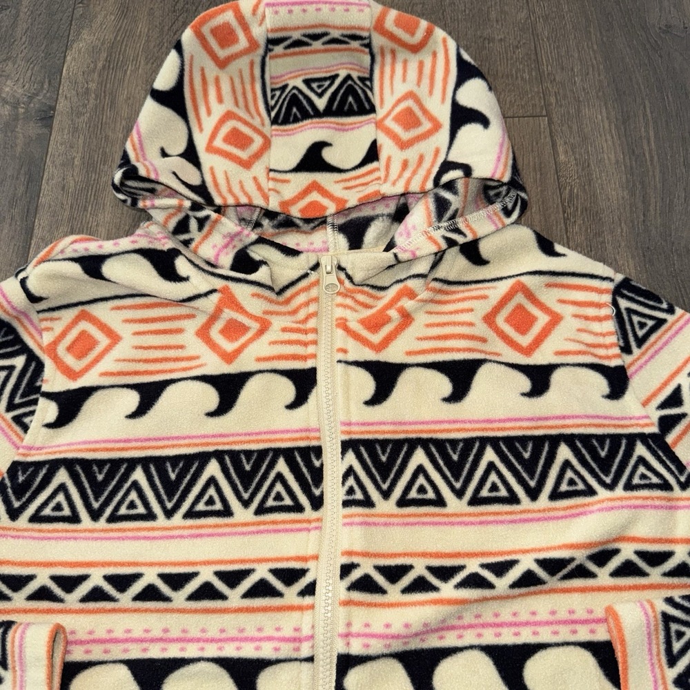 O'Neill Hoodie Woman's Sz Large Beige Aztec Fleece Quarter Zip Pullover Tribal - Picture 5 of 13